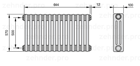 Схема (чертеж) Радиатор Zehnder Charleston 3057/14 №1270 Technoline TL